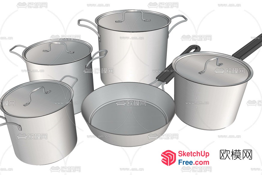 Large Silver Pots And Pans 3D SketchUp File