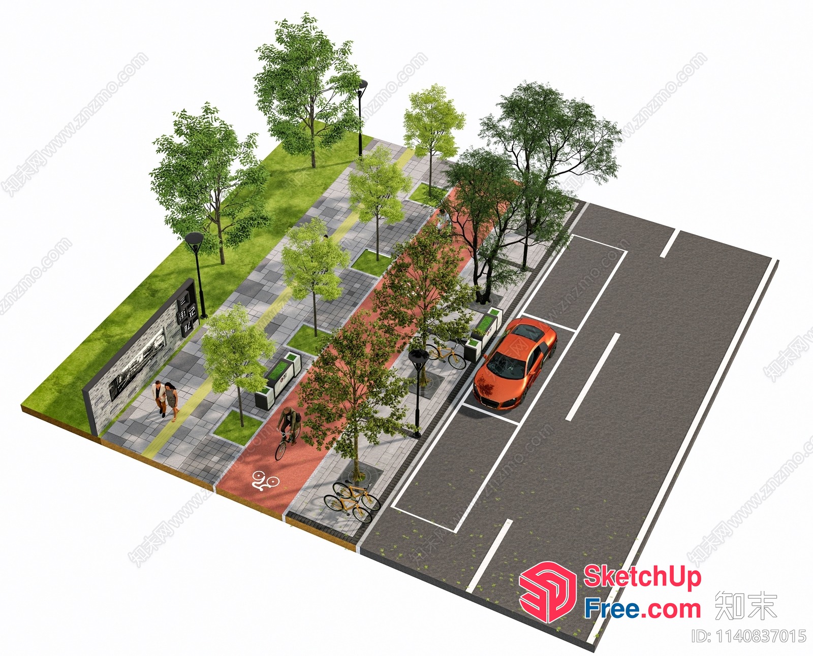 3D Illustration Of A Commercial Street With A Car Park 3D SketchUp File