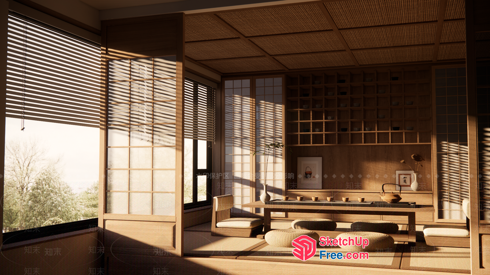 Japanese-Inspired Sunlit Interior 3D SketchUp File