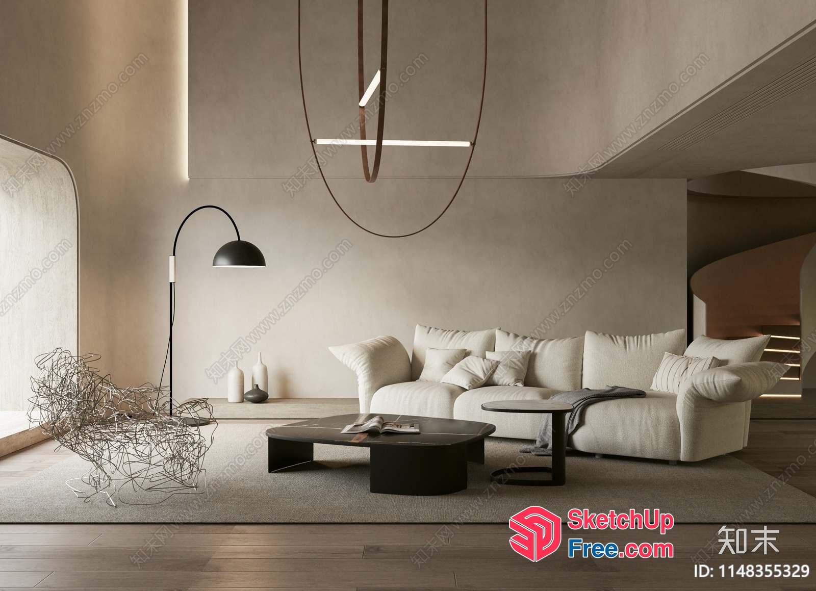 Minimalist Modern Living Room With Creamy Style 3D SketchUp File