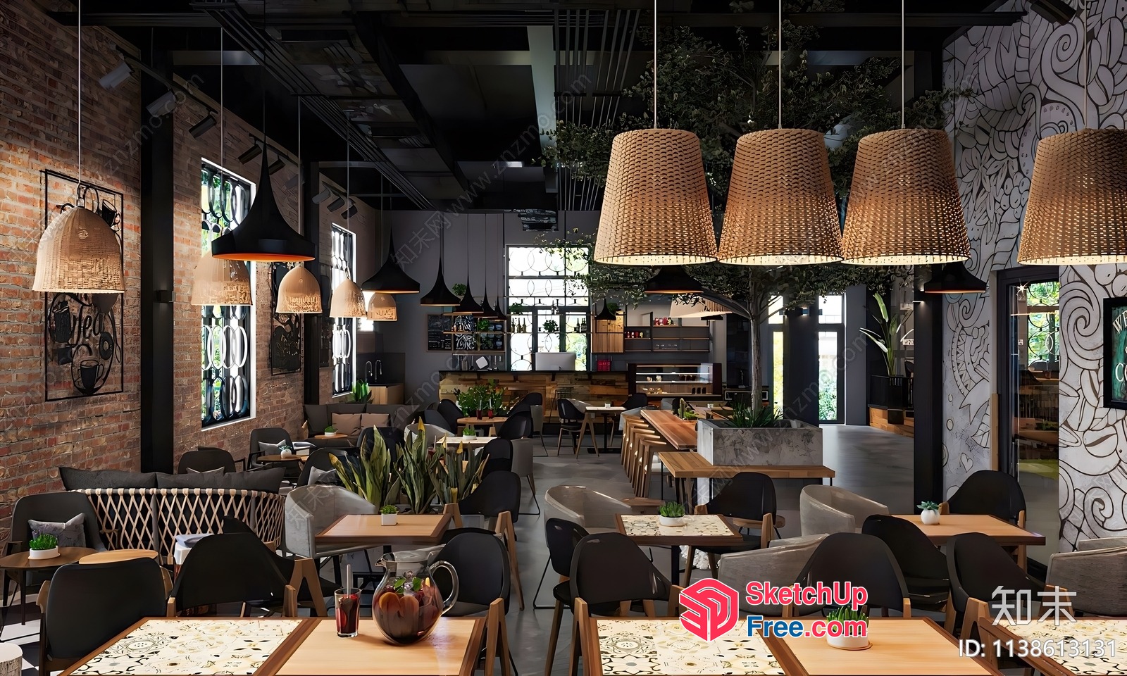 Modern Industrial Style Restaurant Interior With Natural Light 3D SketchUp File