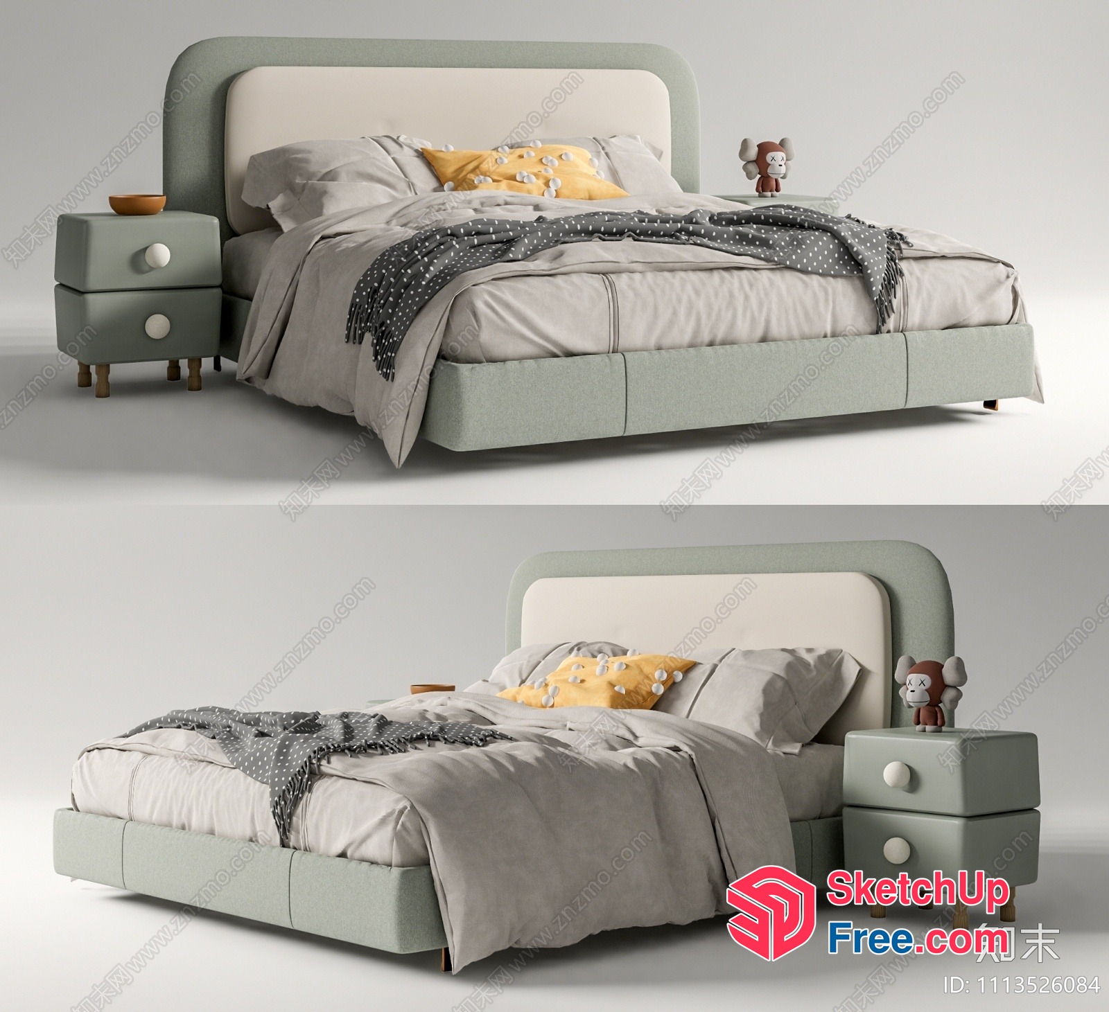 Modern Bedroom Furniture With Bed And Nightstand 3D SketchUp File