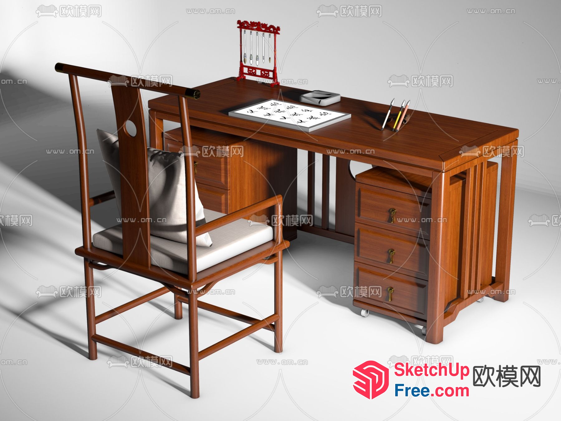 Elegant Traditional Chinese Office Desk 3D SketchUp File