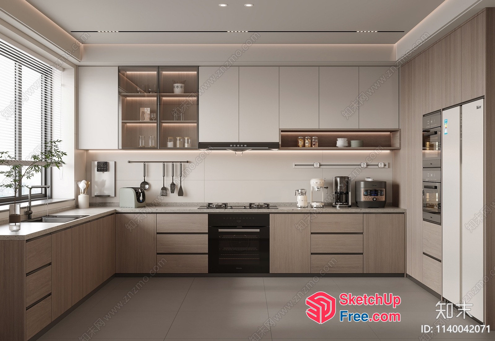 Modern Kitchen With Sleek Appliances And Natural Wood Accents 3D SketchUp File