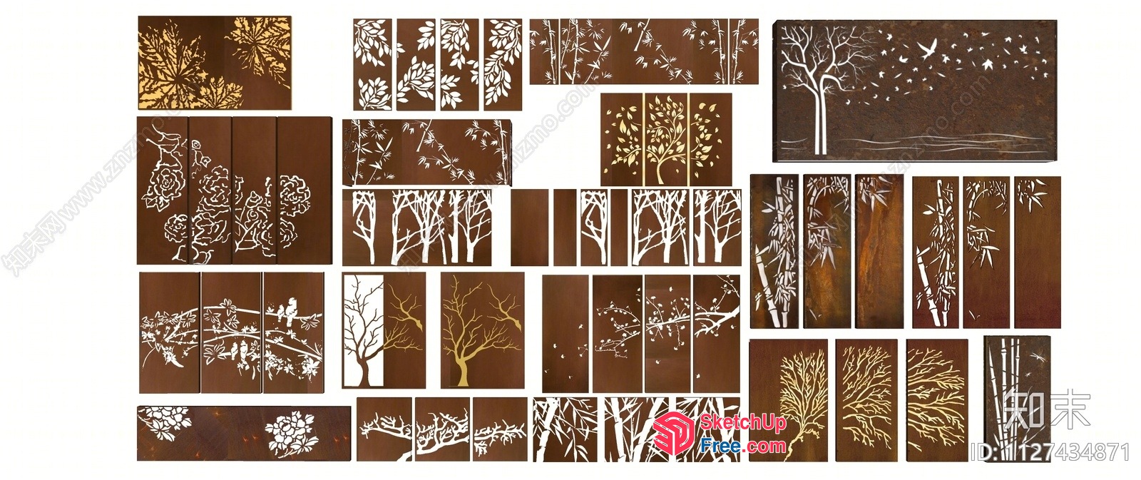 Artistic Brown And White Wall Decor Collection 3D SketchUp File