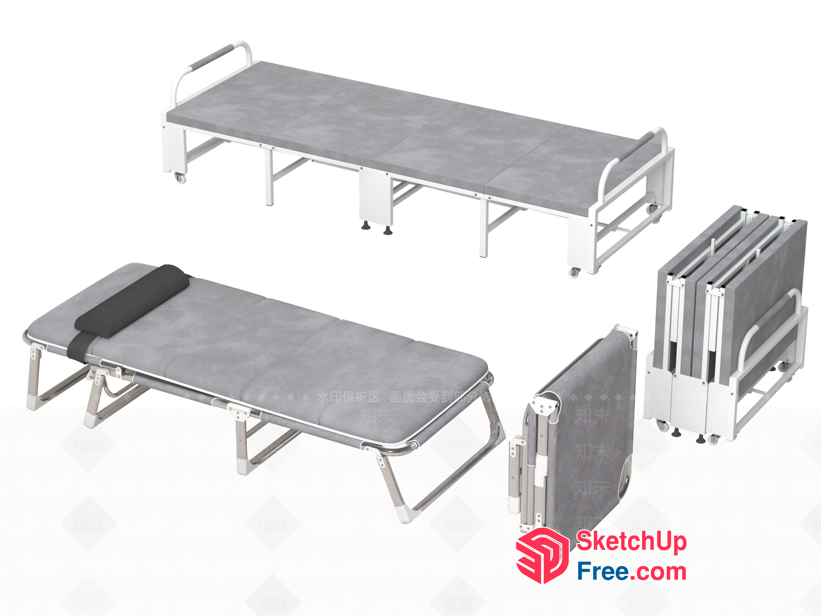 Foldable Metal Bed Frame With Gray Mattress 3D SketchUp File