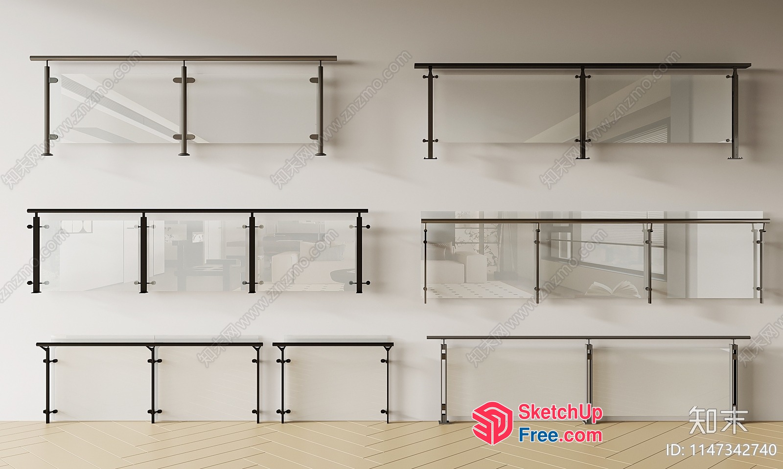 Glass Railing And Bench Set 3D SketchUp File