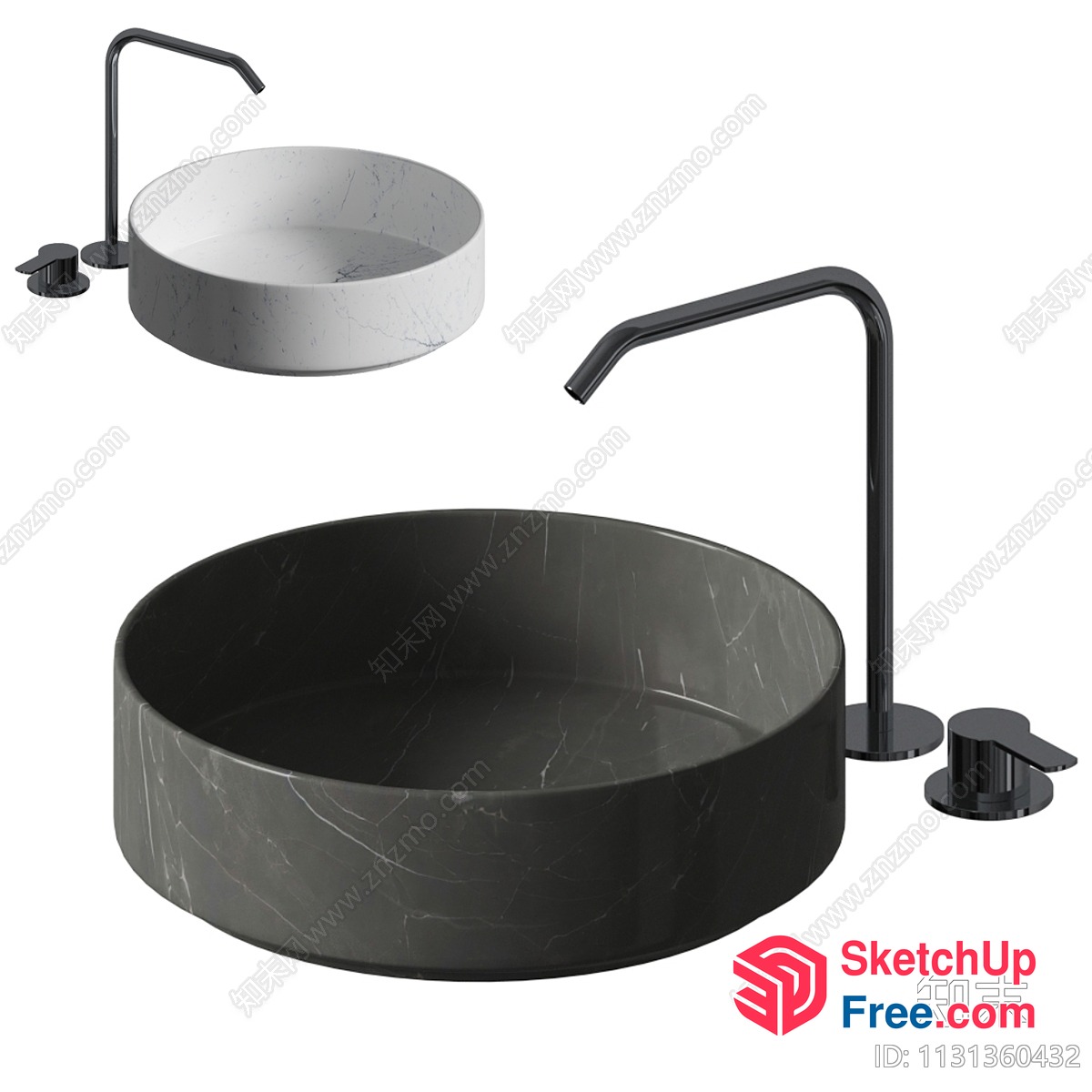 Modern Black And Gray Round Sink With Faucet 3D SketchUp File