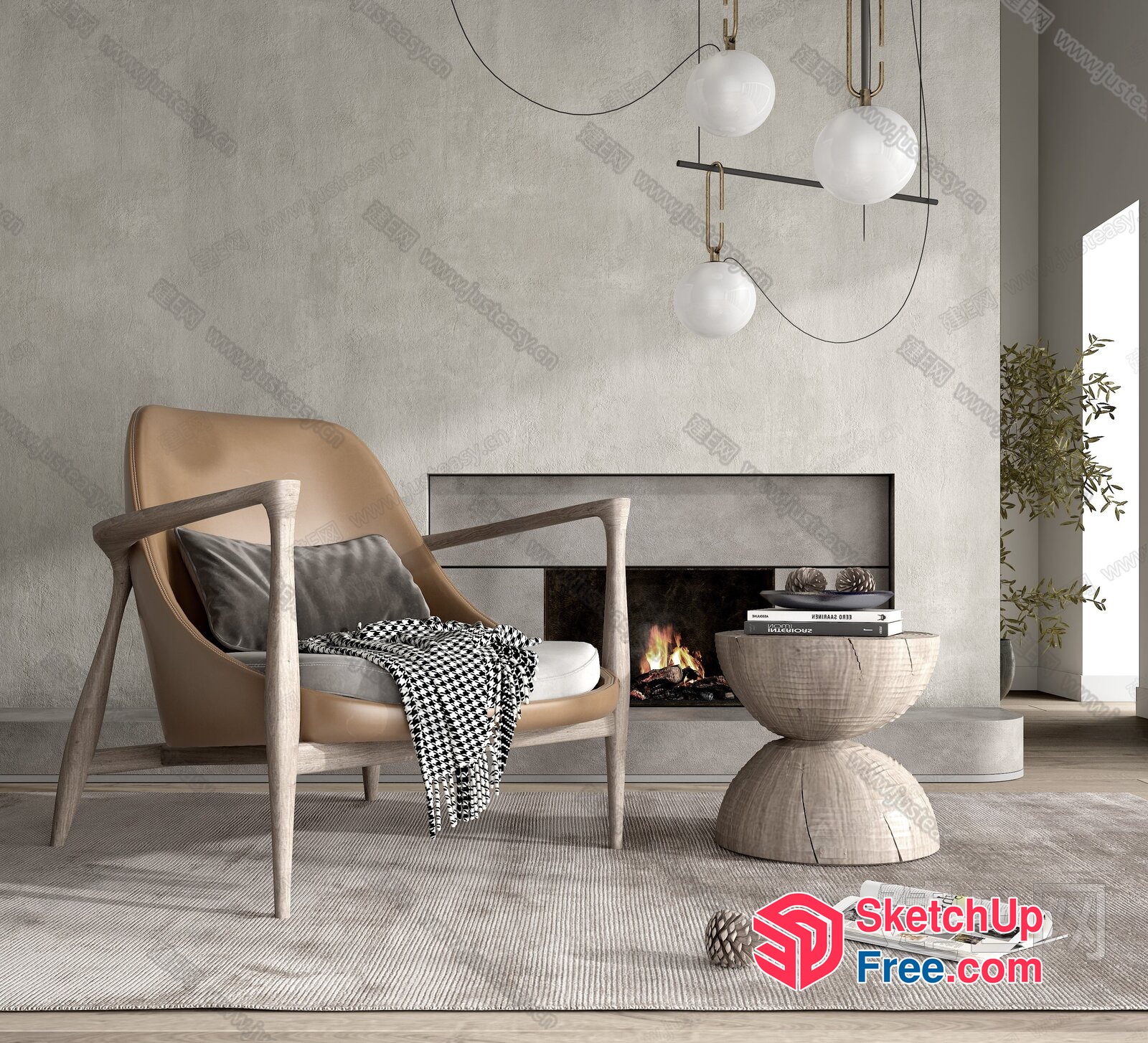 Modern Minimalist Fireplace And Armchair Interior 3D SketchUp File