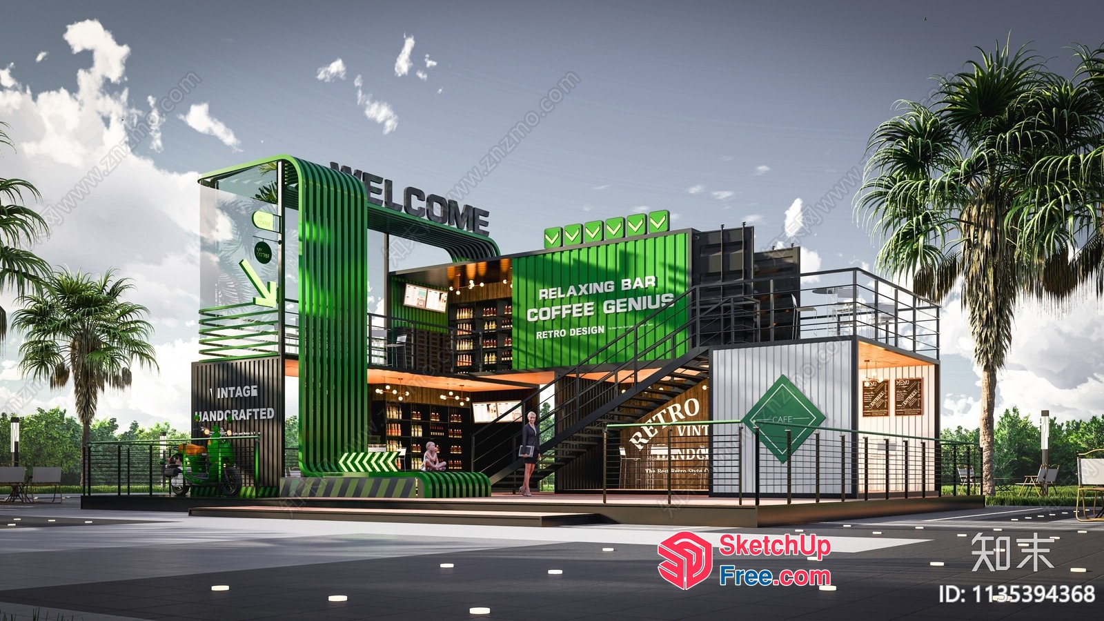 Modern Green Exterior Commercial Street Cladding 3D SketchUp File