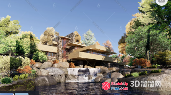 Japanese Style Villa With Waterfall And Garden 3D SketchUp File