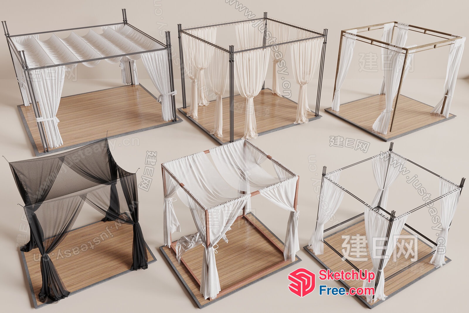 Elegant Canopy Bed Frames With Sheer Curtains 3D SketchUp File