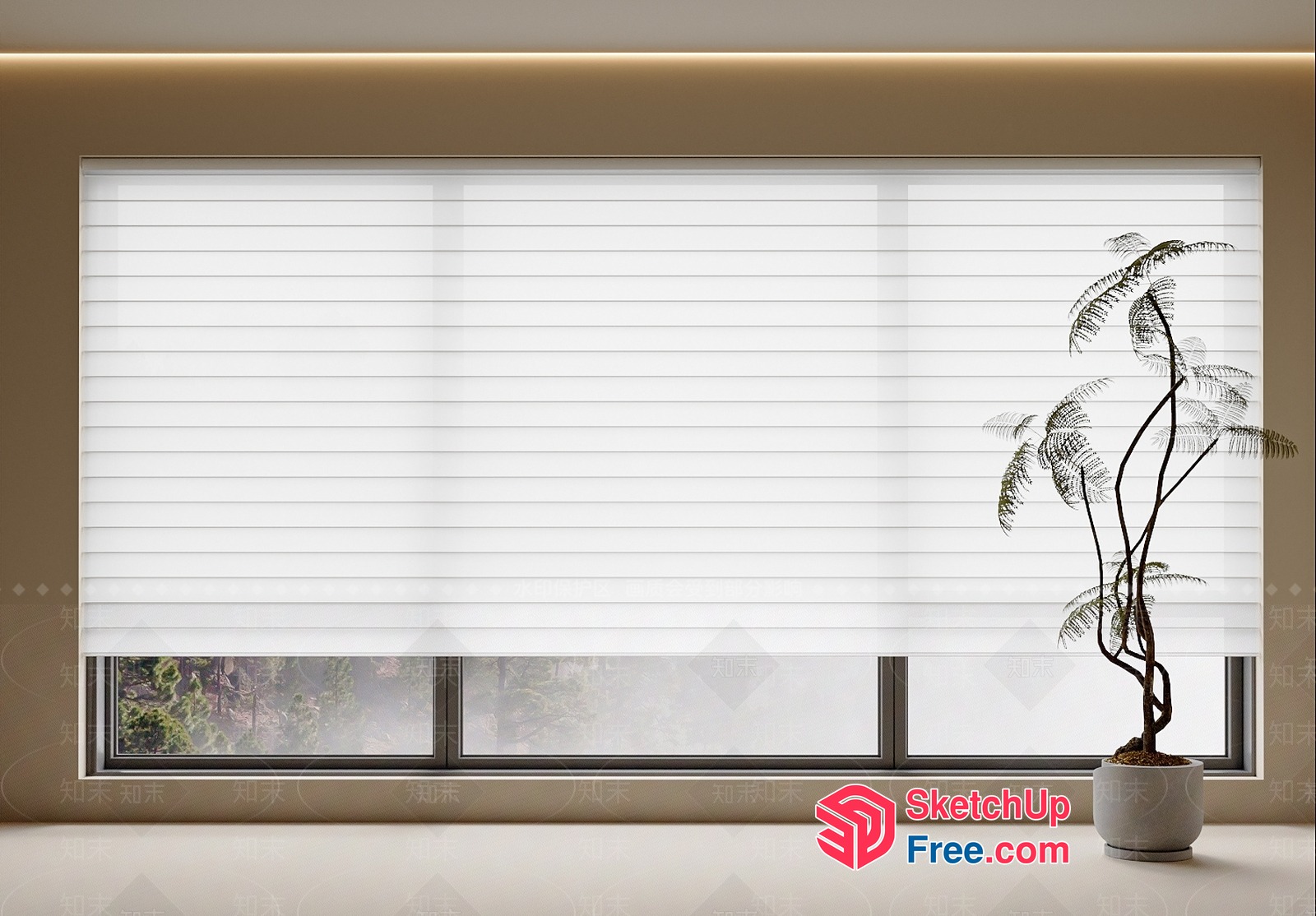 White Blinds And Potted Plant In Modern Interior 3D SketchUp File