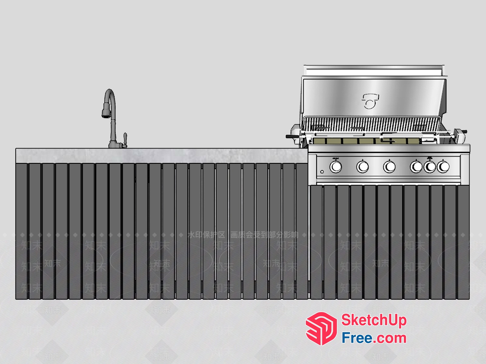 Modern Outdoor Kitchen With Built-In Grill And Sink 3D SketchUp File