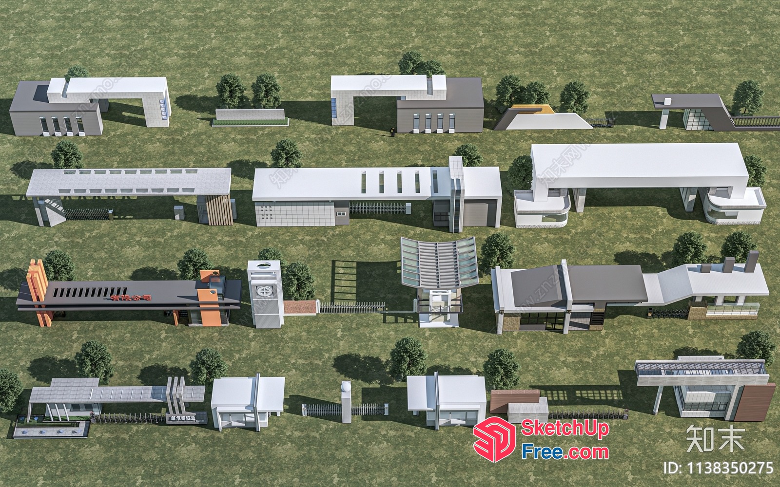 Modern Buildings And Structures In A Lush Green Landscape 3D SketchUp File