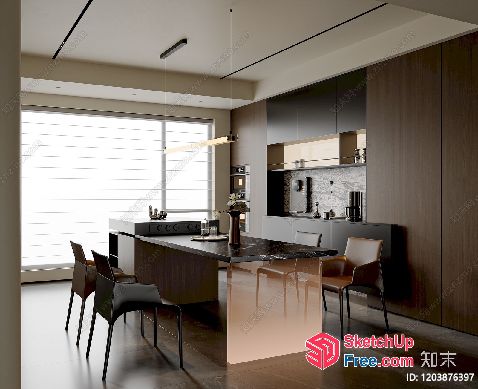 Modern Dining Room With Large Window 3D SketchUp File