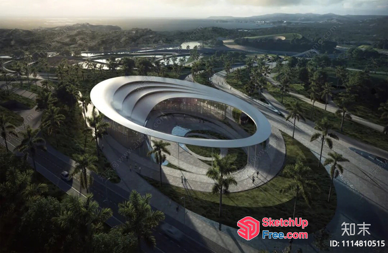 Futuristic Oval Building With Glass Curtain Wall 3D SketchUp File