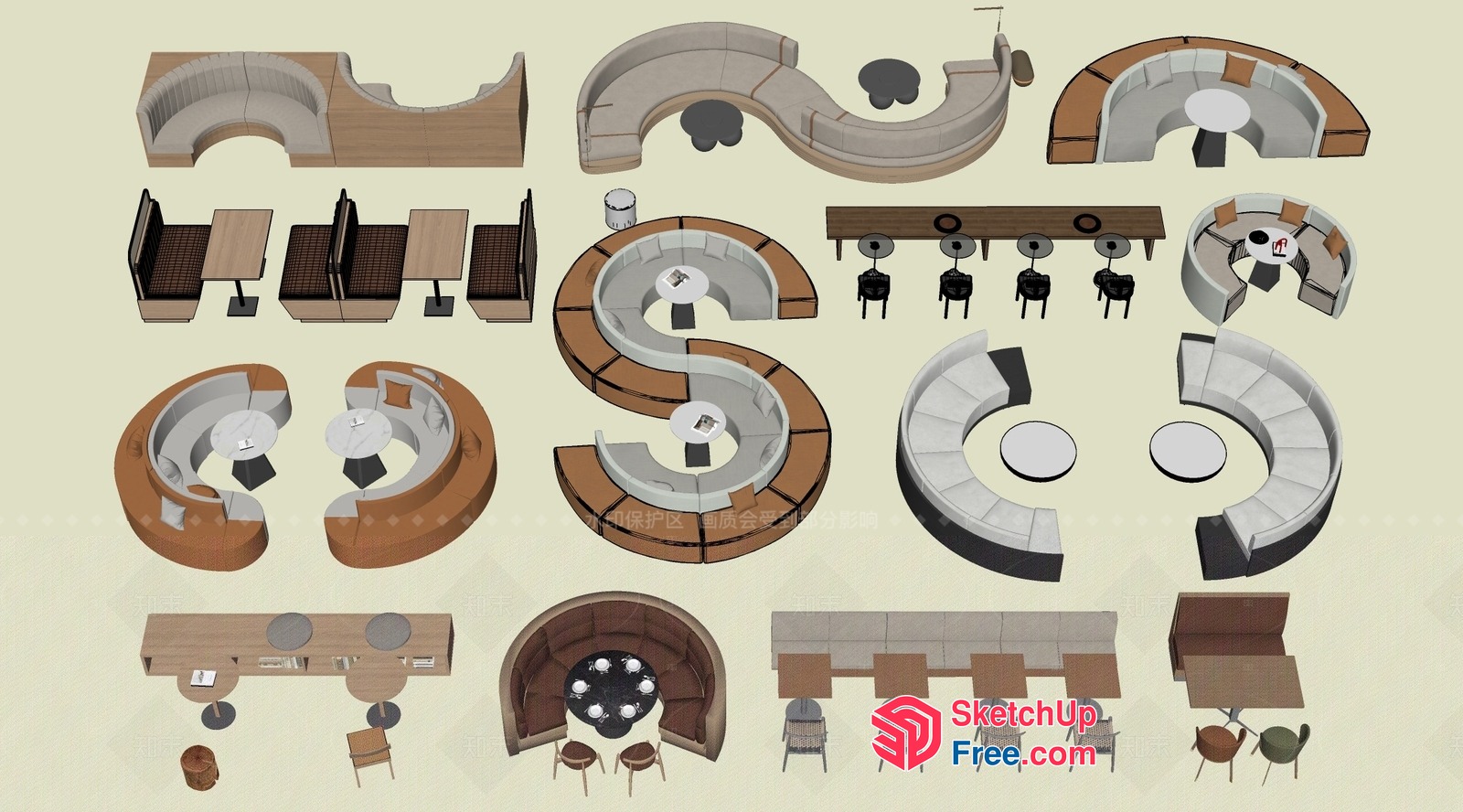 Curved Seating Arrangement In Modern Office Space 3D SketchUp File
