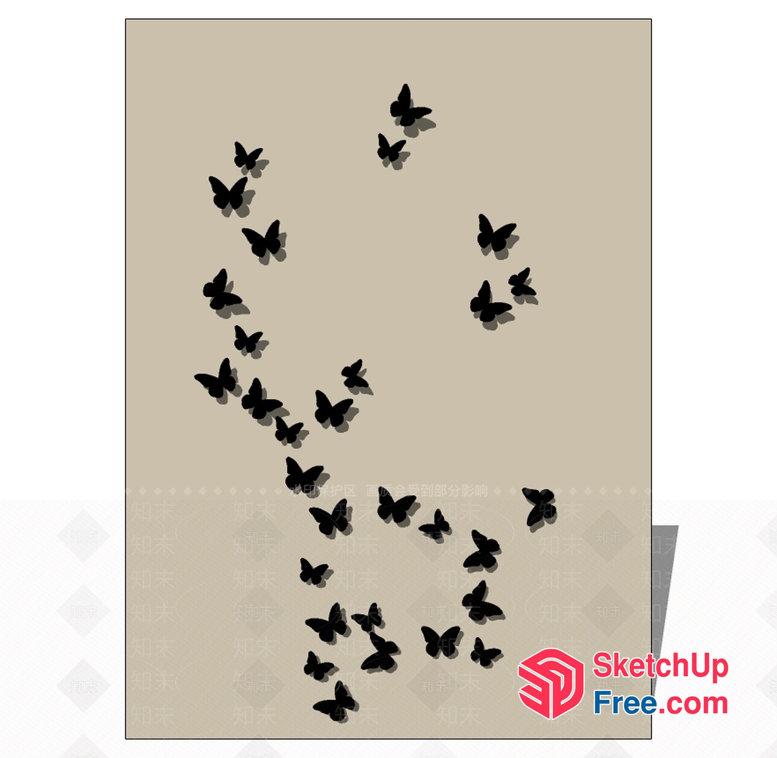 Black Butterflies On A Light Brown Background 3D SketchUp File