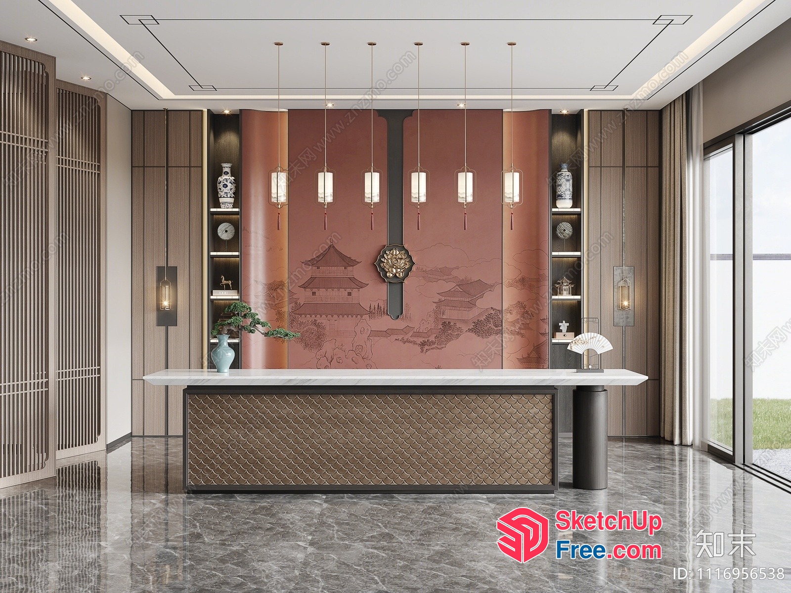 Asian-Inspired Reception Area 3D SketchUp File