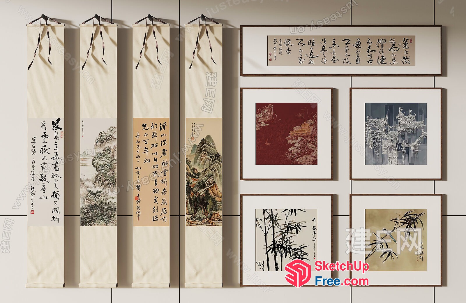 Traditional Asian-Inspired Decorative Artwork Collection 3D SketchUp File