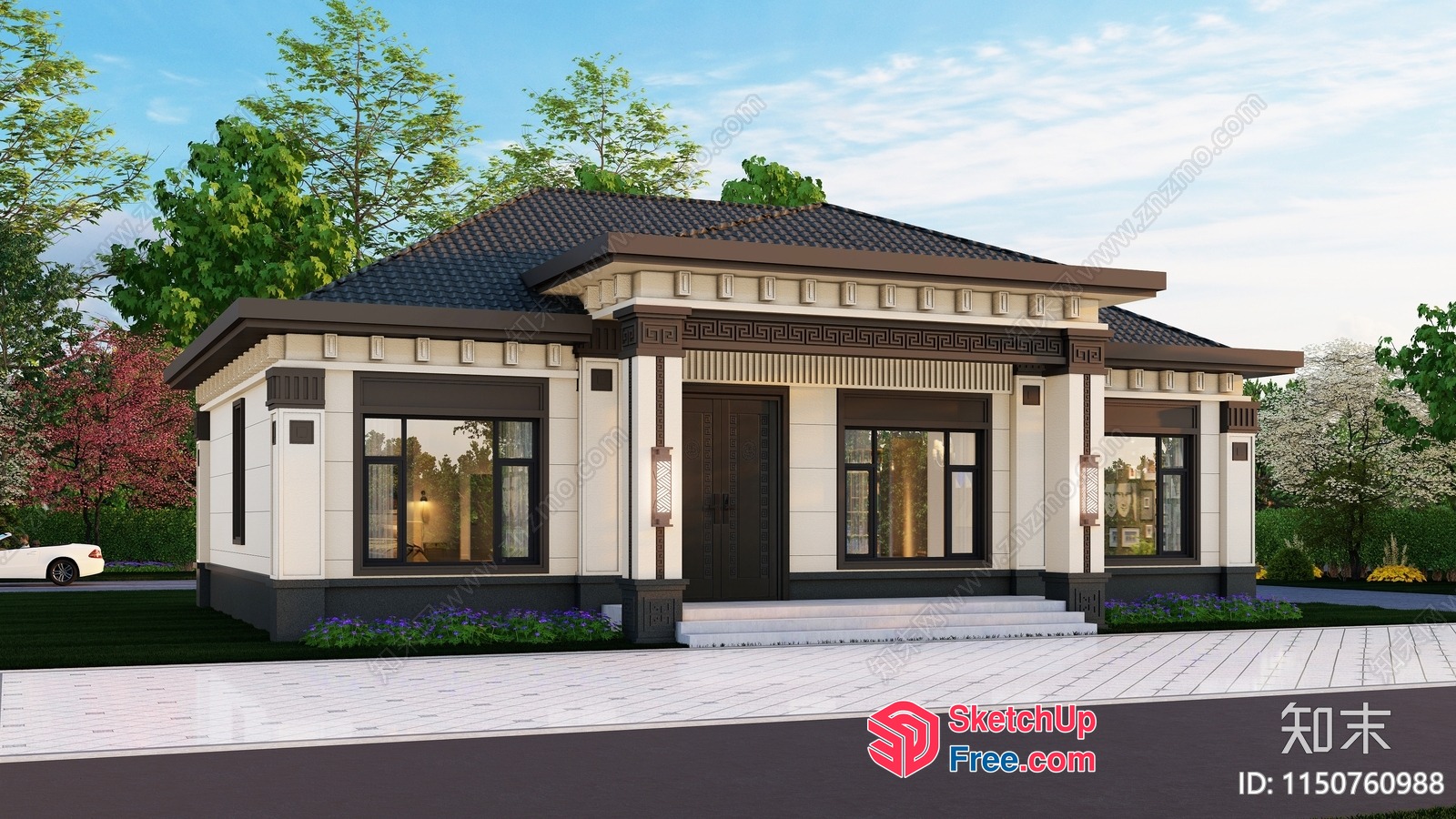Modern Villa Exterior With Pillars And Roof Synthesis 3D SketchUp File