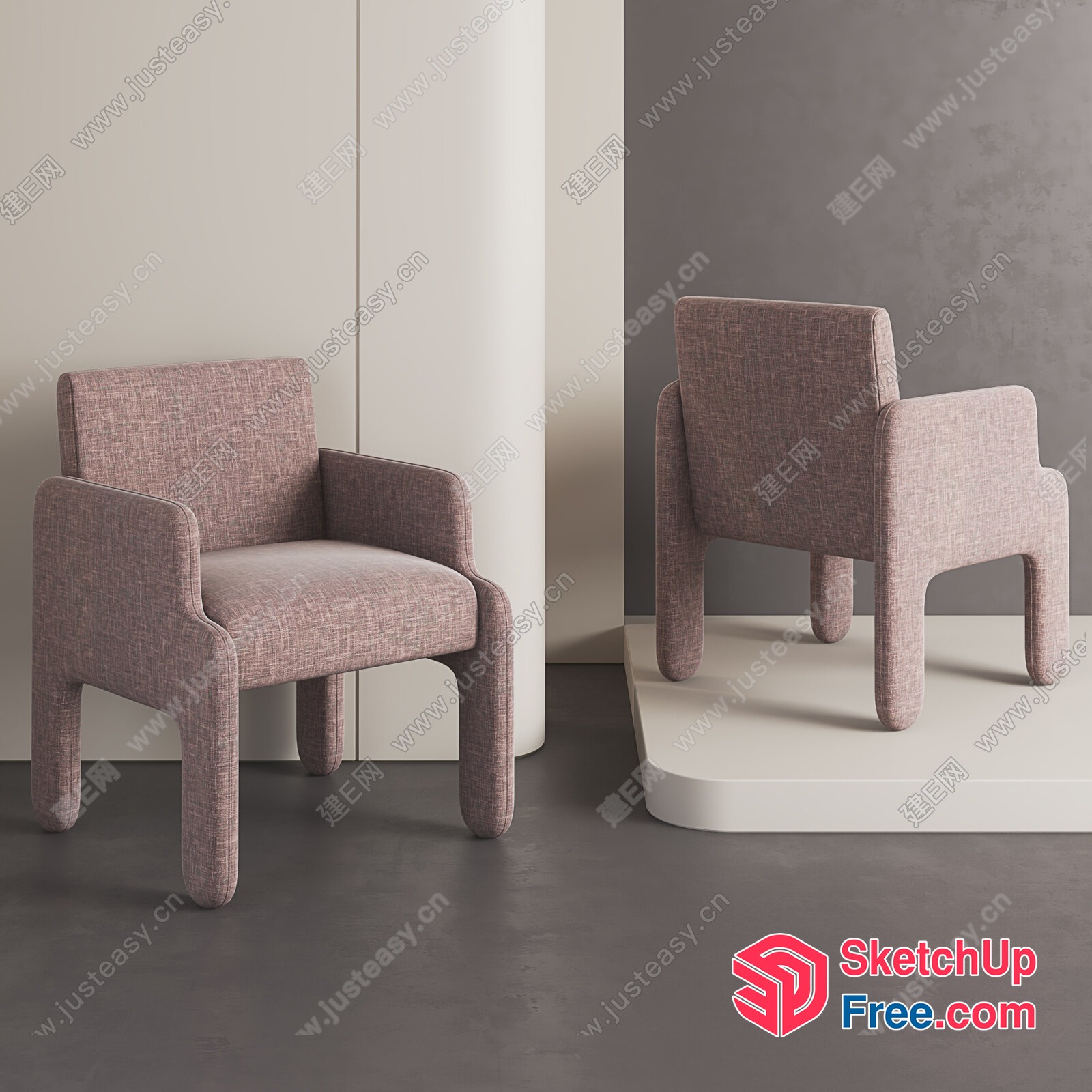 Modern Furniture Pieces In Soft Pink And Gray 3D SketchUp File