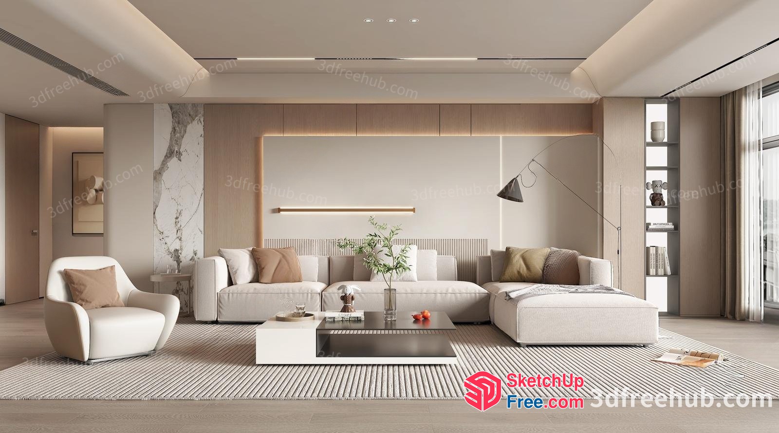 Modern Minimalist Living Room With Sleek Furniture And Neutral Color Scheme 3D SketchUp File