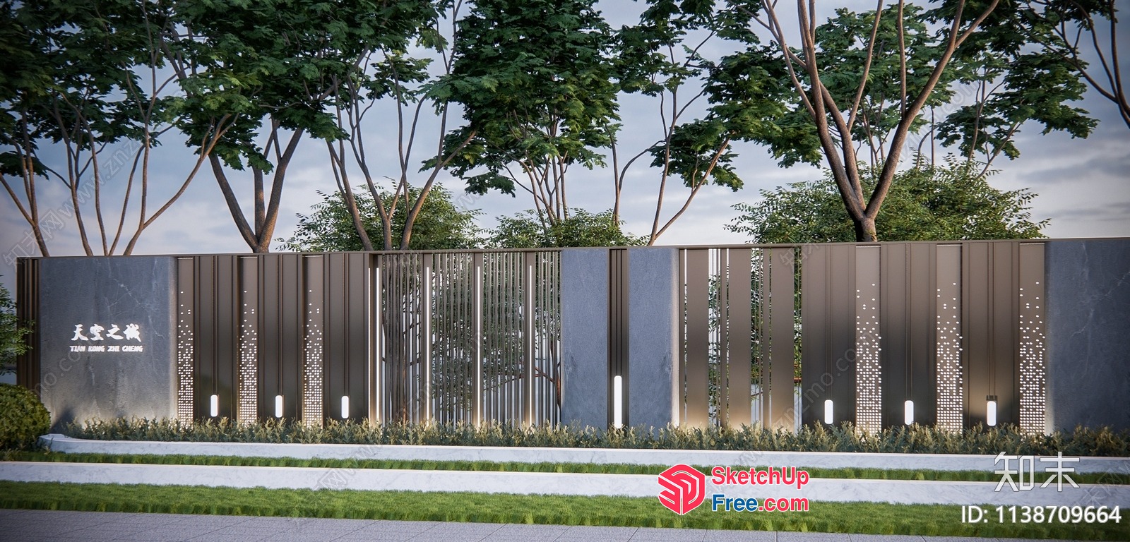 Modern Exterior Fencing With Tree Decor 3D SketchUp File