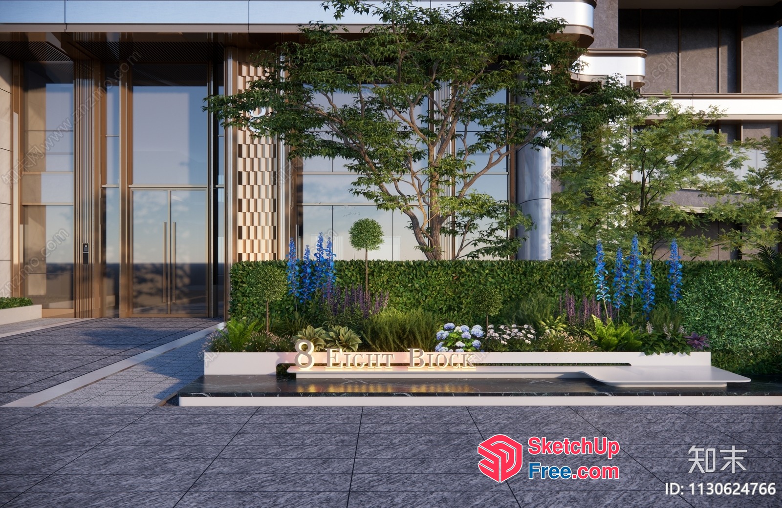 Modern Glass Curtain Wall And Elevator Entrance 3D SketchUp File