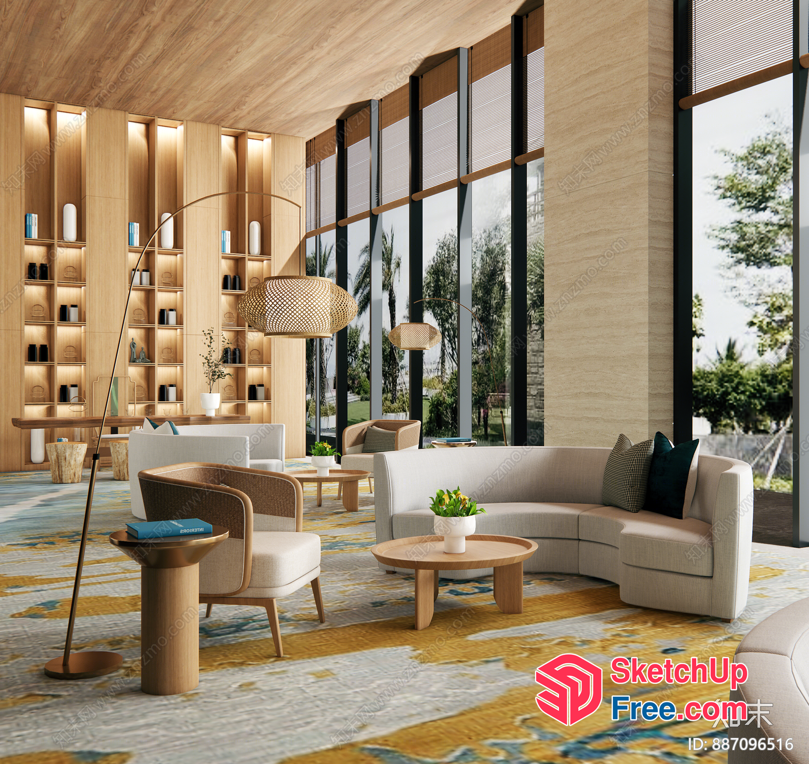 Modern And Elegant Living Room With Large Windows 3D SketchUp File