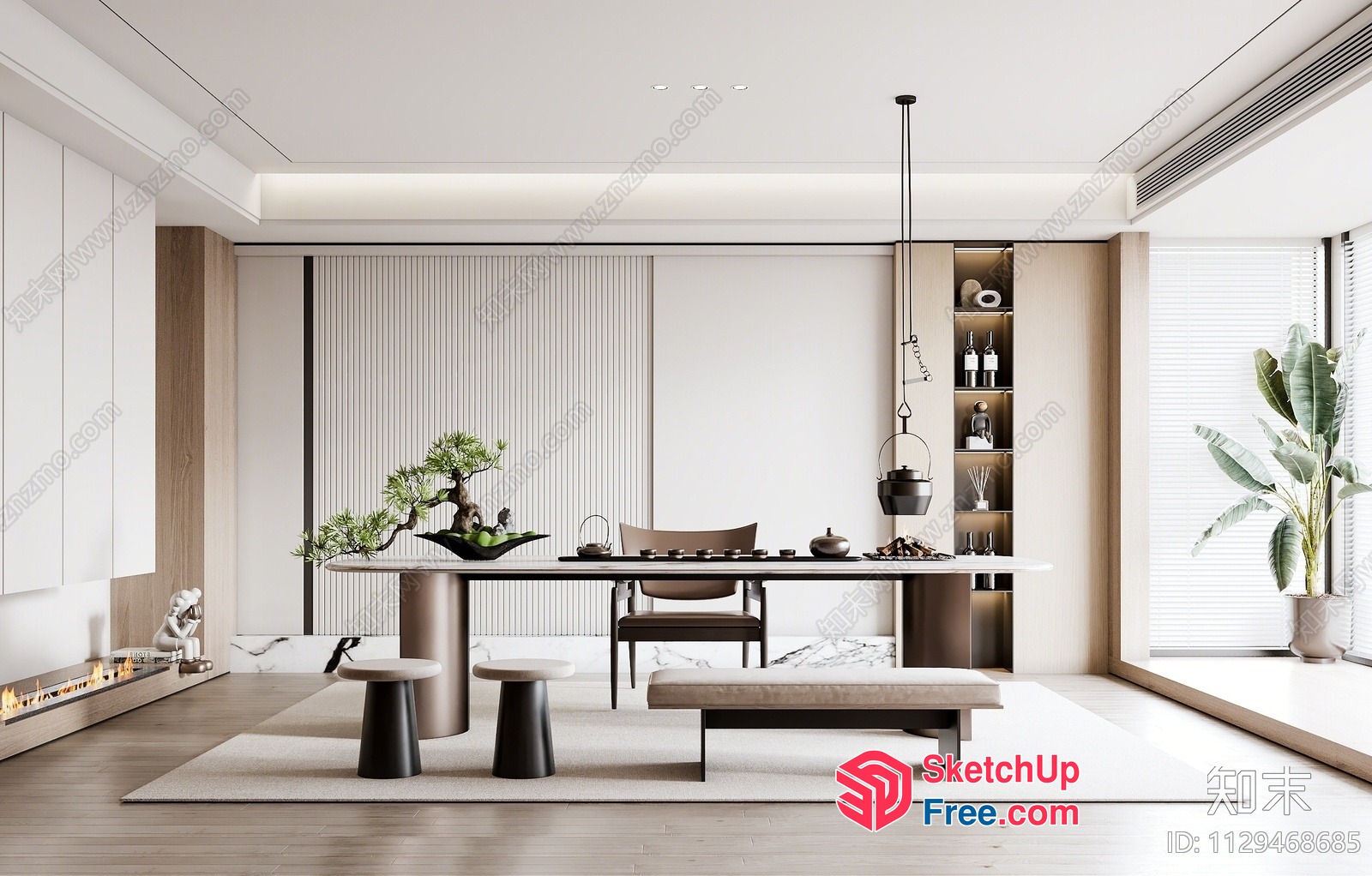 Modern Minimalist Japanese Style Living Room With Neutral Tones 3D SketchUp File
