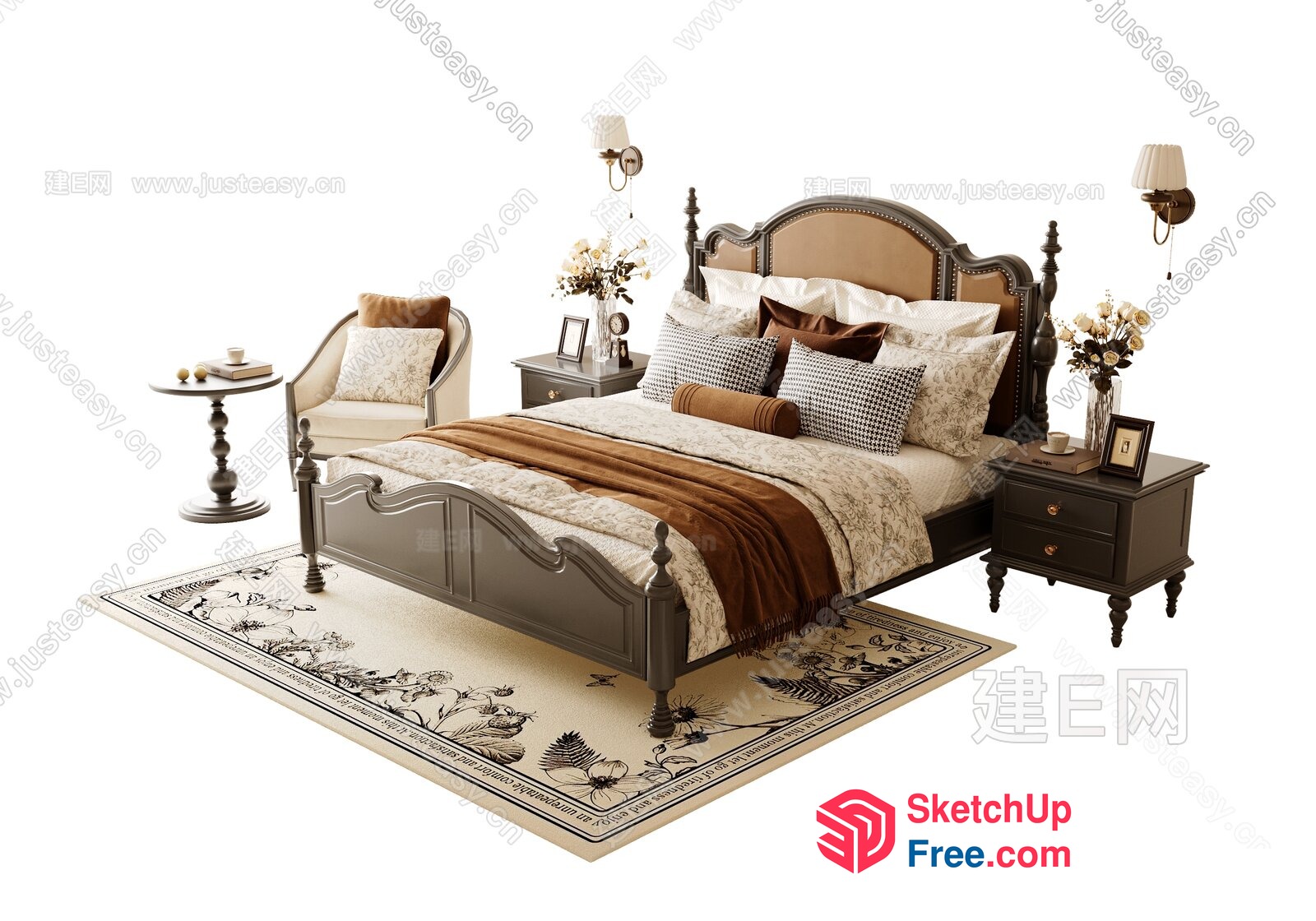 Luxurious Brown And White Bedding 3D SketchUp File