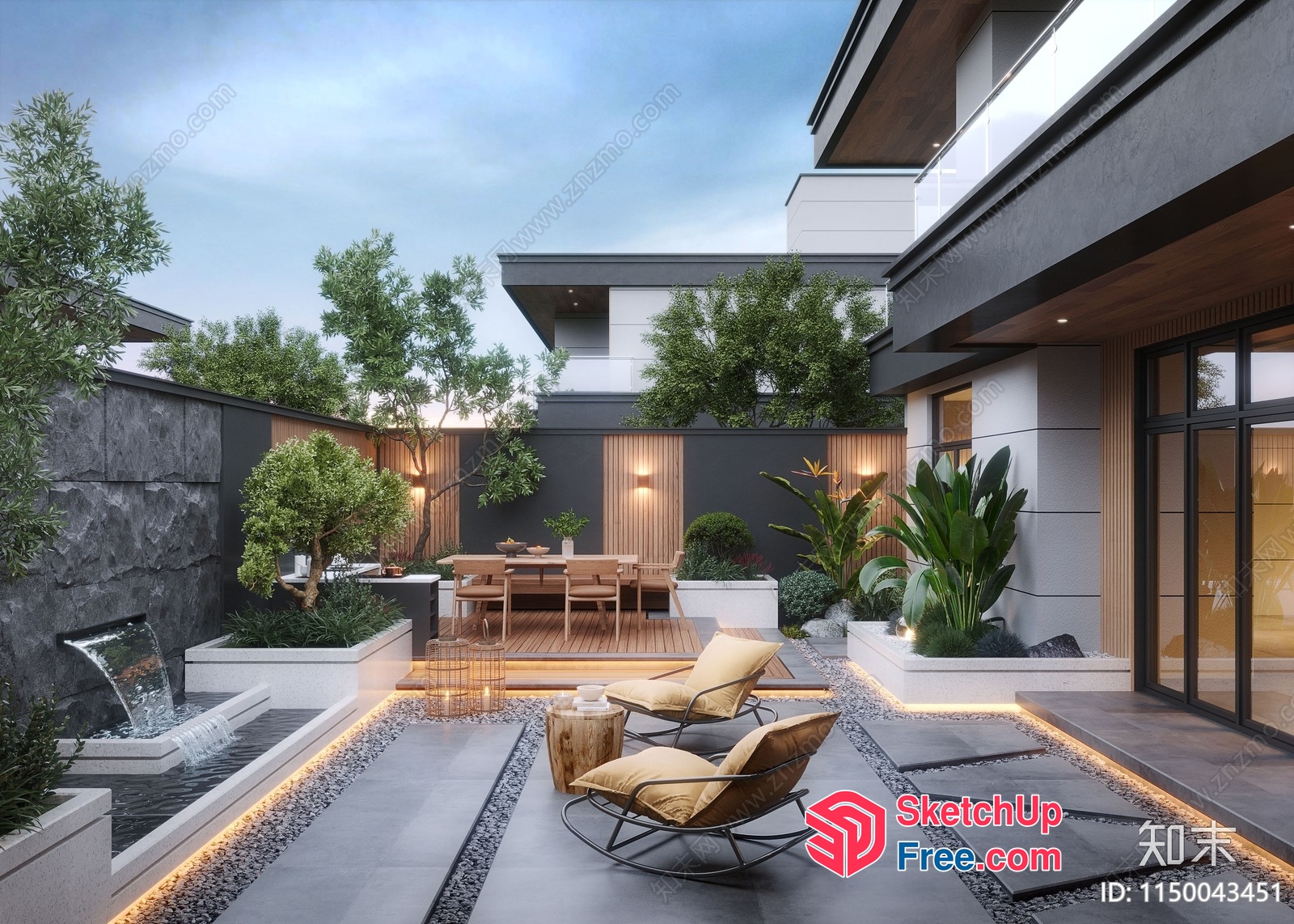 Modern Asian Inspired Outdoor Living Space 3D SketchUp File