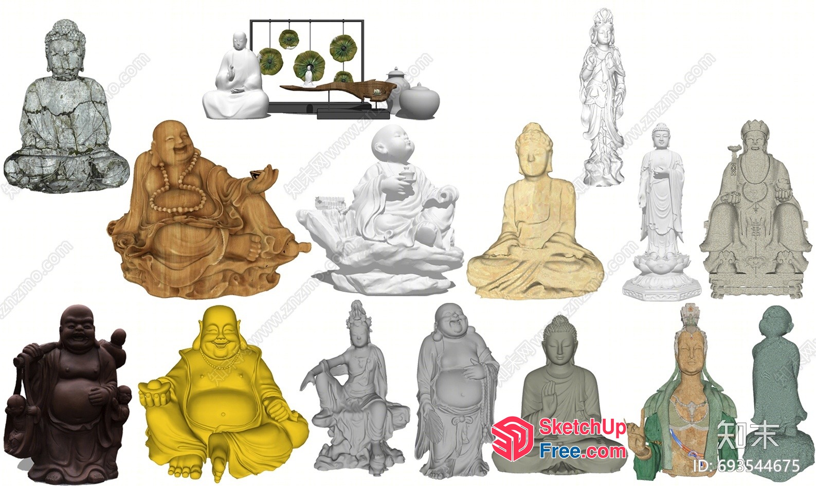 Asian Decorative Buddha Statues Collection 3D SketchUp File