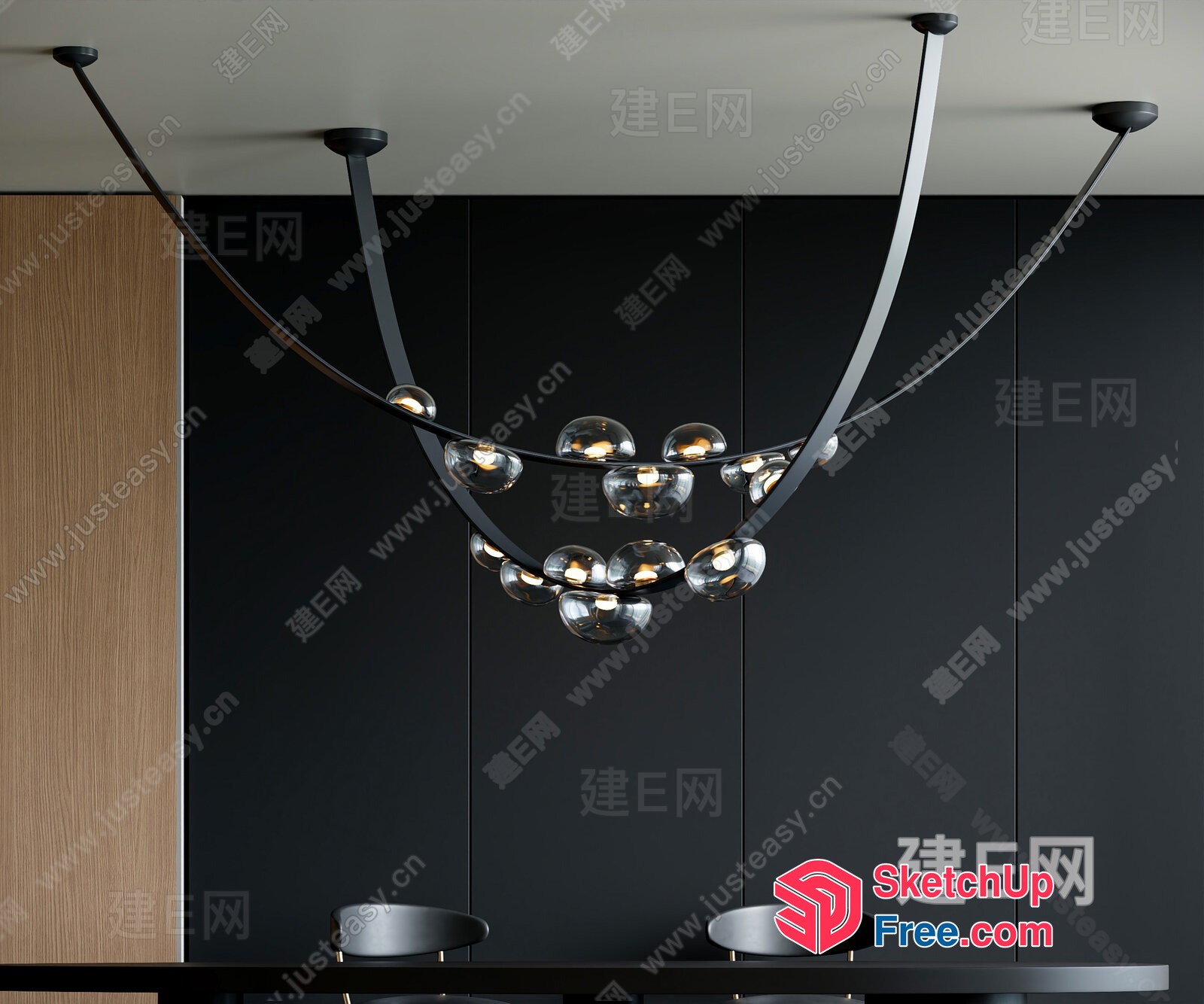 Modern Glass Ball Chandelier With Sleek Black Metal Frame 3D SketchUp File