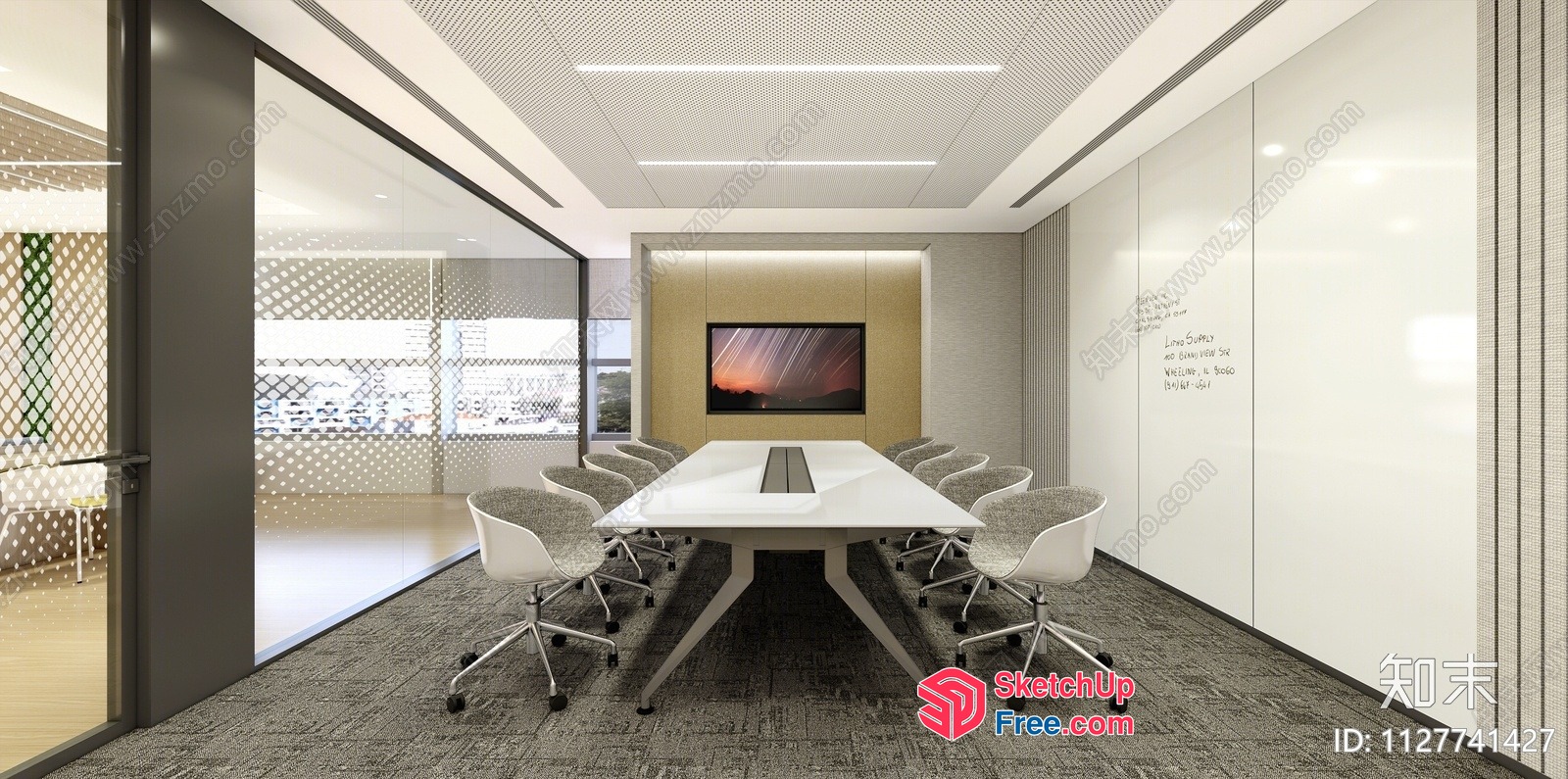 Modern Office Conference Room With Sleek White Furniture 3D SketchUp File