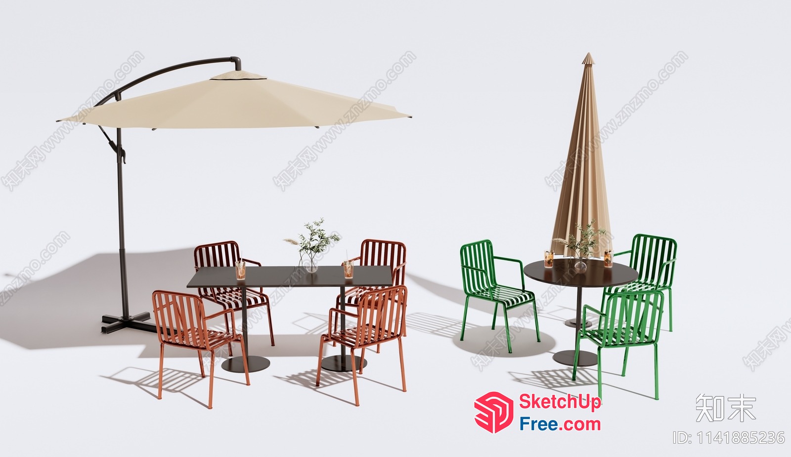 Outdoor Furniture Set With Umbrella And Table 3D SketchUp File