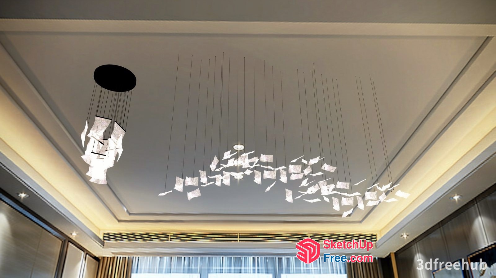 Elegant White Chandelier And Ceiling Decoration 3D SketchUp File
