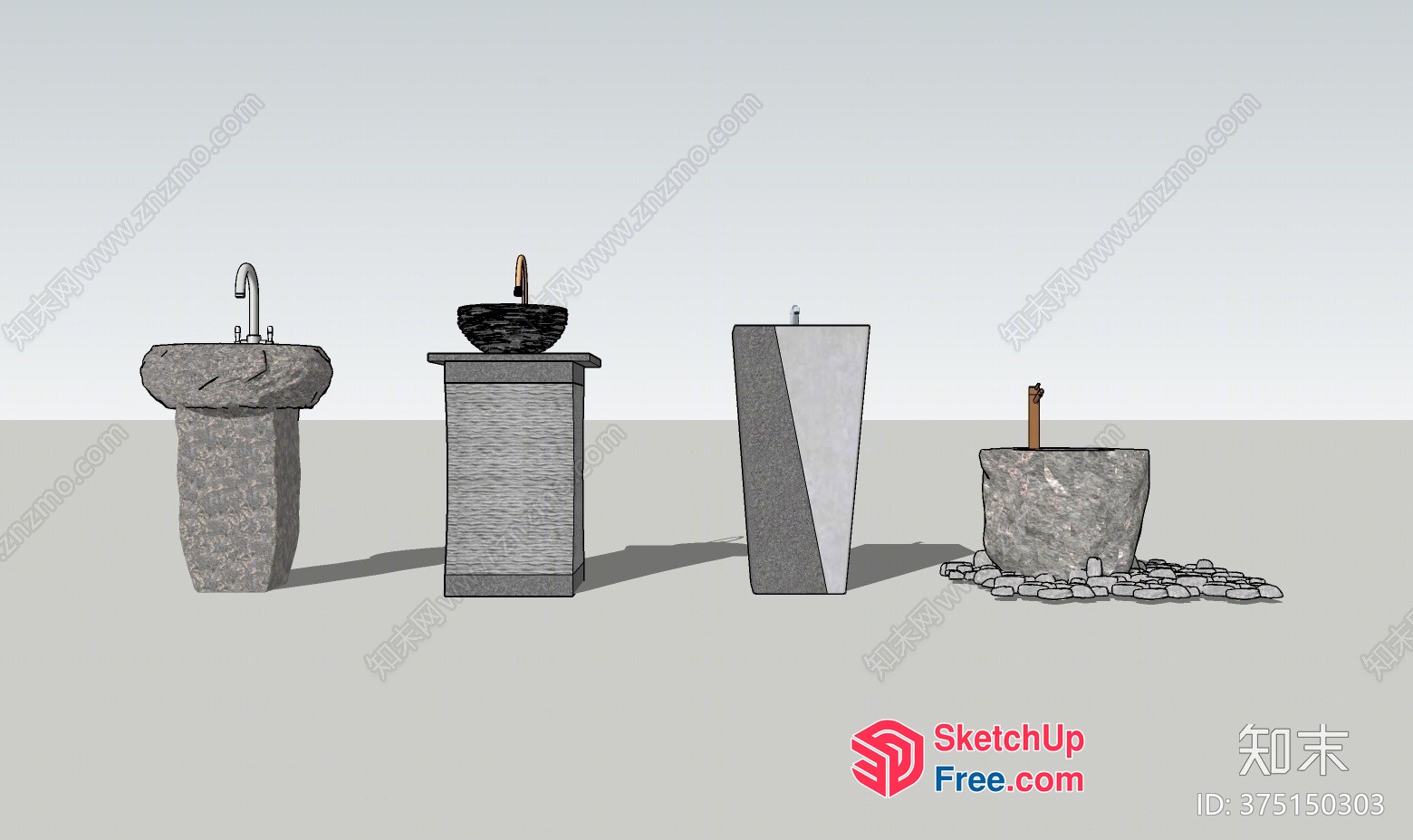 Stone Sink Designs In Various Styles 3D SketchUp File