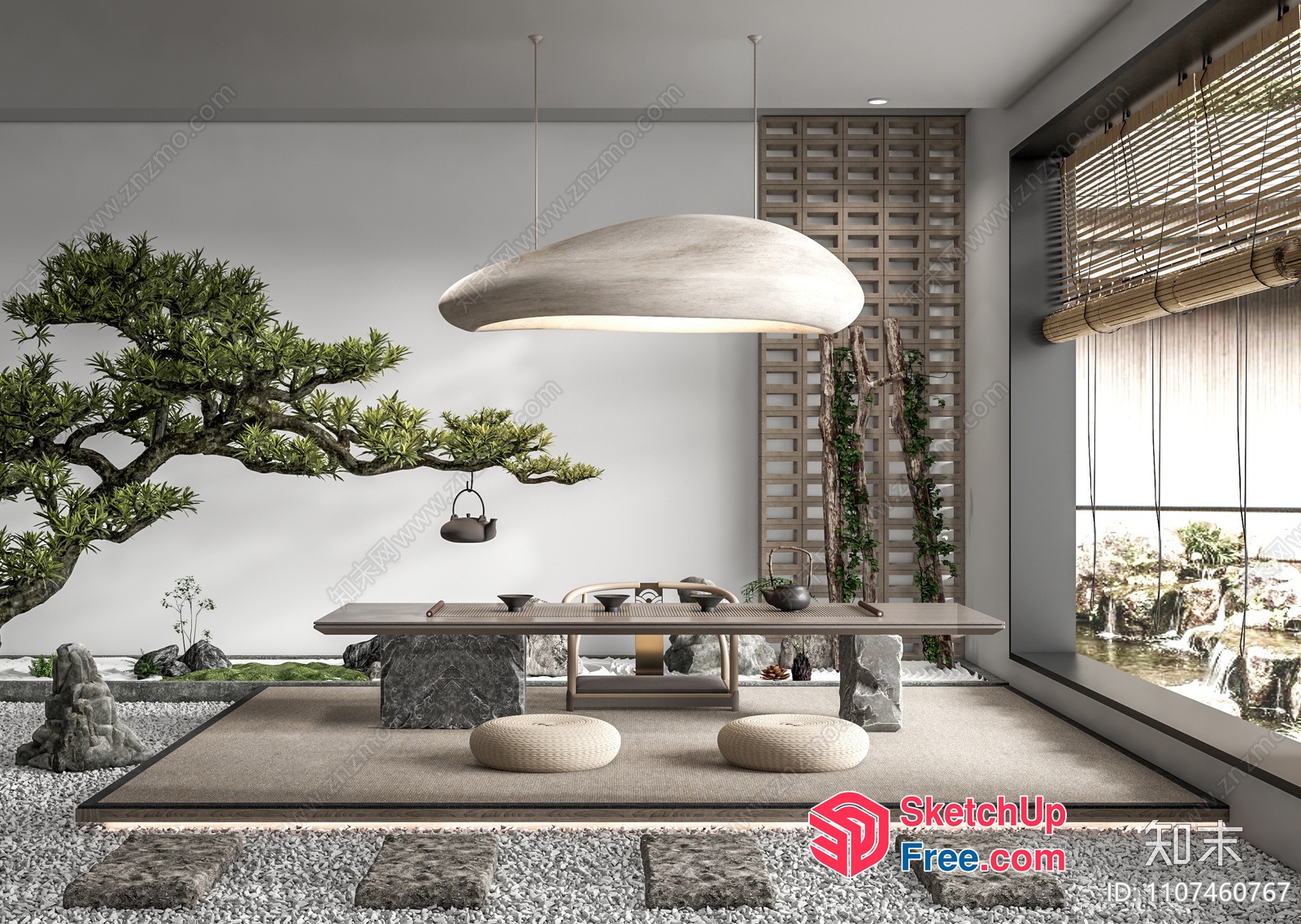Modern Japanese-Style Dining Room With Natural Elements 3D SketchUp File