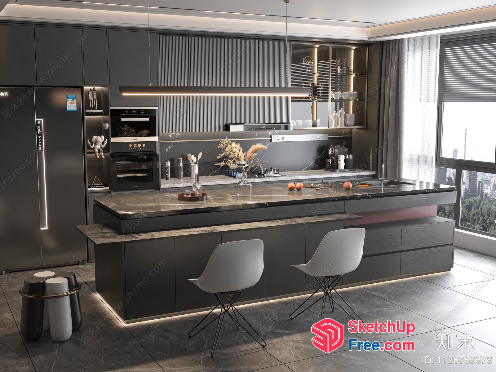 Modern Kitchen With Sleek Dark Cabinets And Countertops 3D SketchUp File