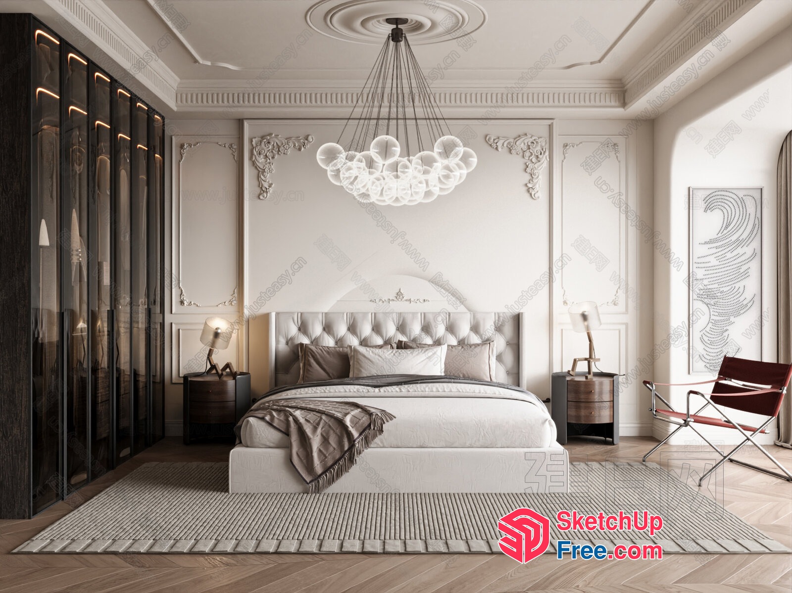 Luxurious Creamy Style Bedroom Interior 3D SketchUp File