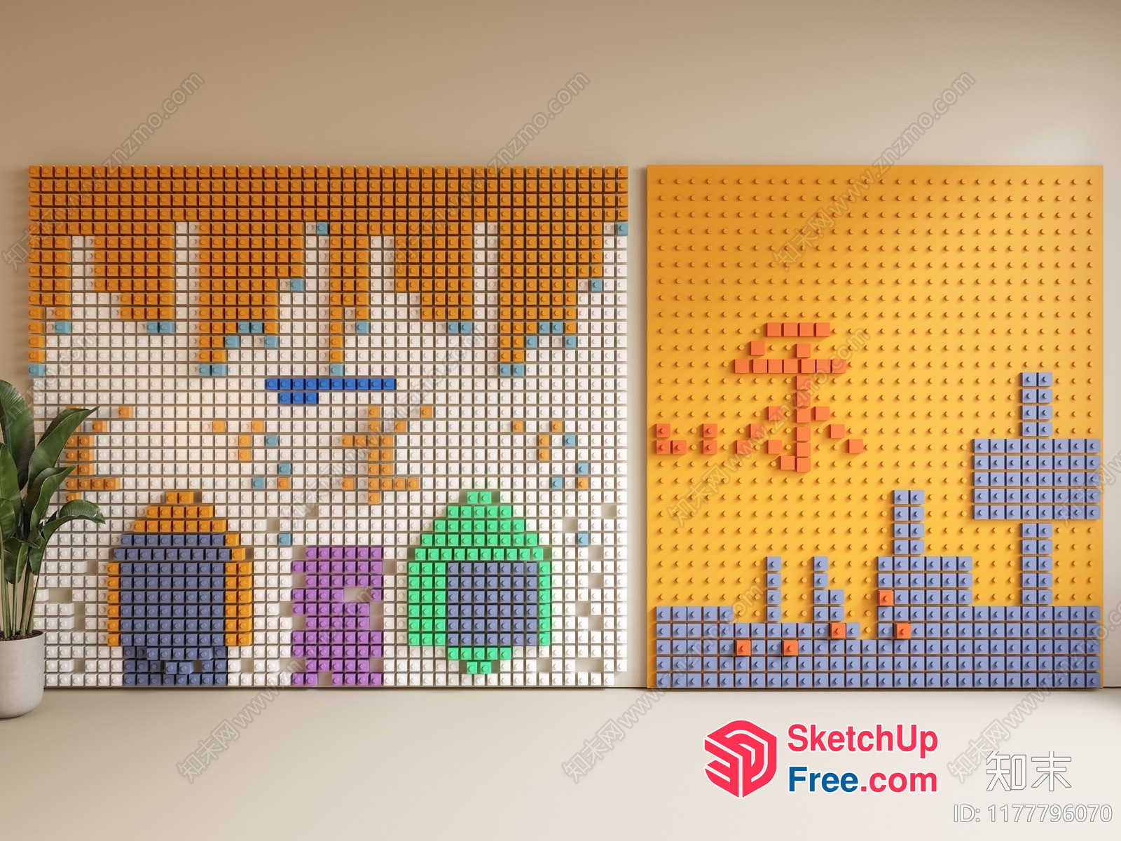 Colorful Pixel Art Wall Decorations 3D SketchUp File