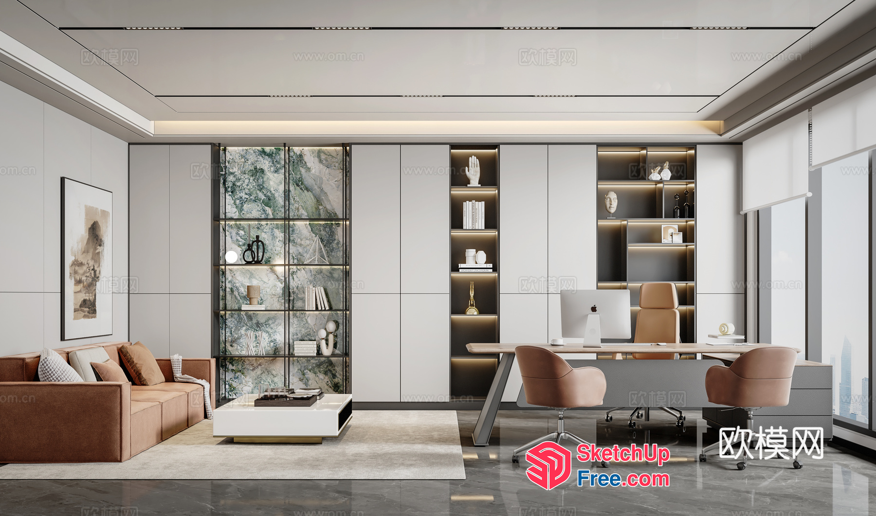 Modern Minimalist Office Interior With Neutral Color Scheme 3D SketchUp File