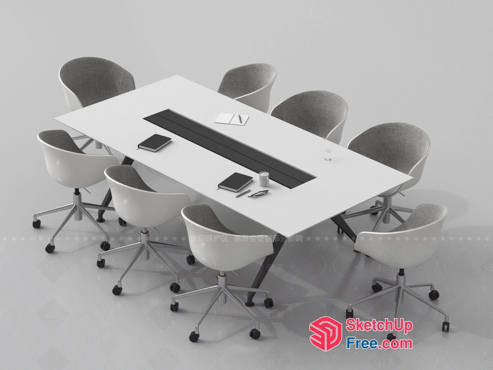 Modern Office Conference Table With Minimalist Chairs 3D SketchUp File