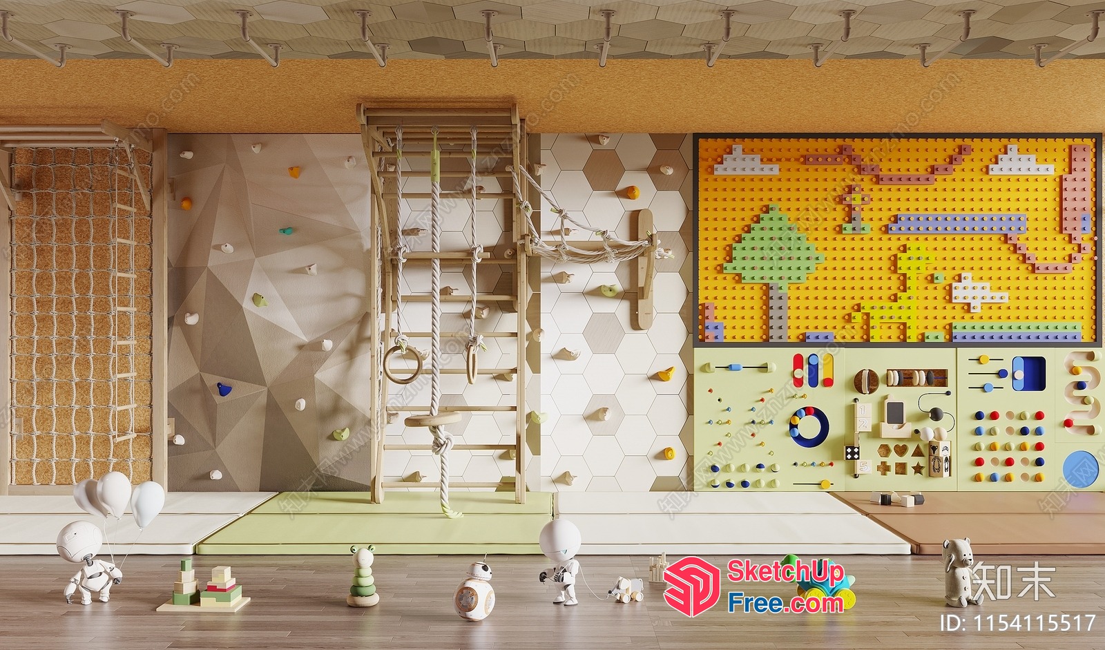 Vibrant Children'S Playroom With Climbing Wall And Interactive Displays 3D SketchUp File