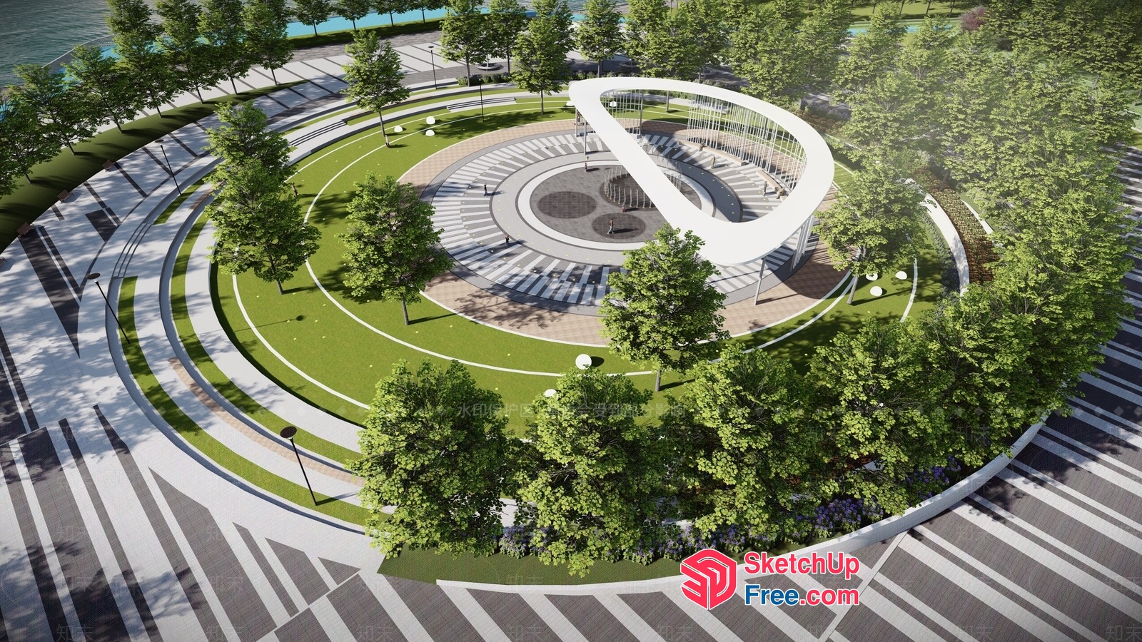 Modern Outdoor Staircase And Park Design 3D SketchUp File