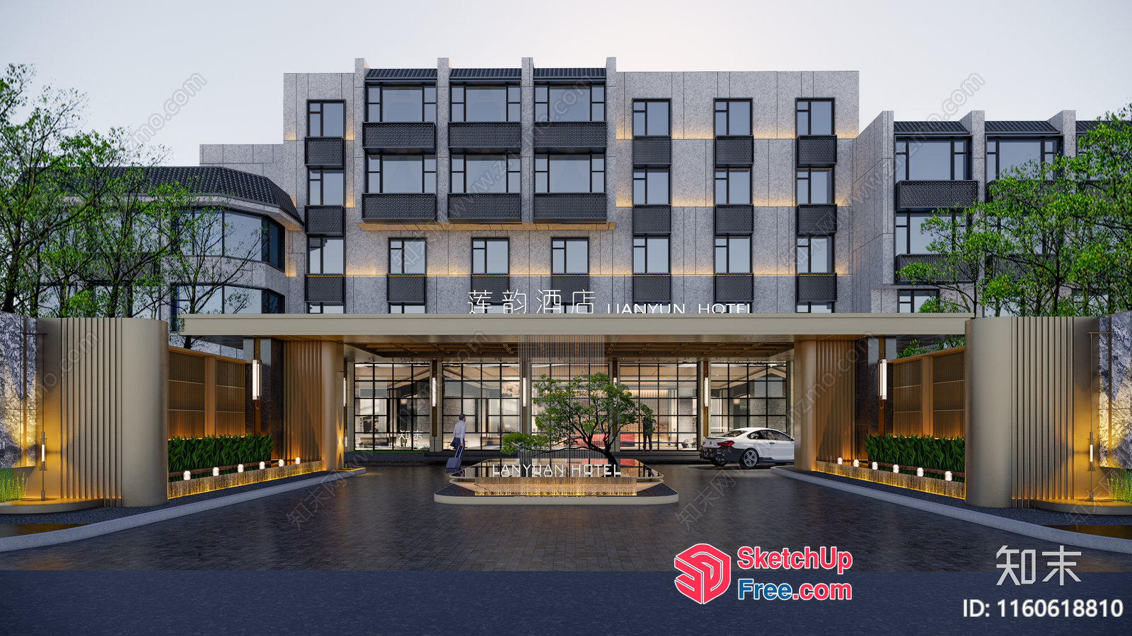 Modern Hotel Entrance With Glass Curtain Wall 3D SketchUp File