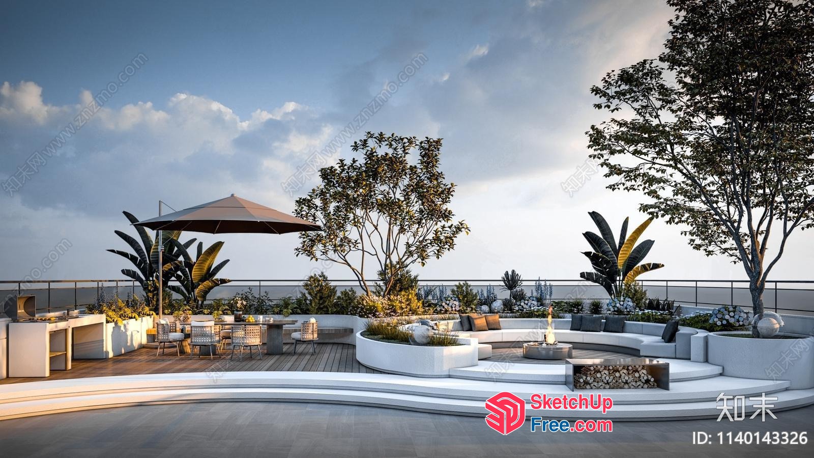 Outdoor Rooftop Lounge With Elegant Decor 3D SketchUp File